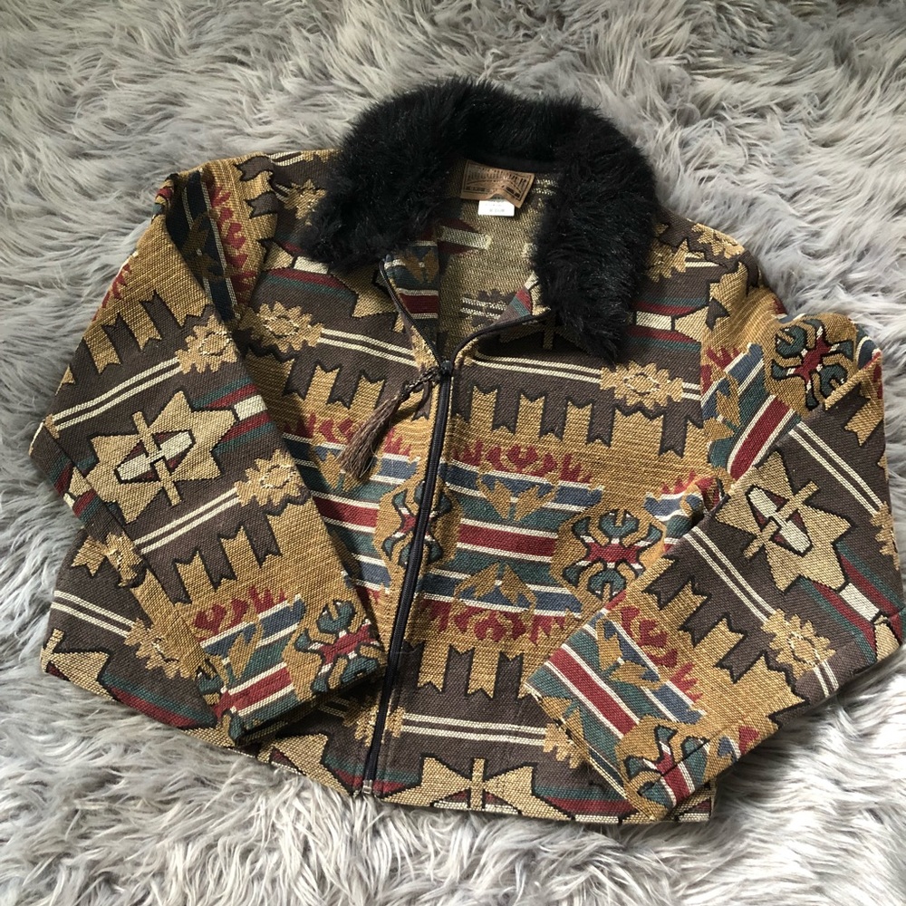 Vintage rough rider Aztec Print faux fur collar - Picture 1 of 5